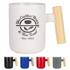 Promotional Tokyo 12 Oz Ceramic Mug W/ Wooden Handle